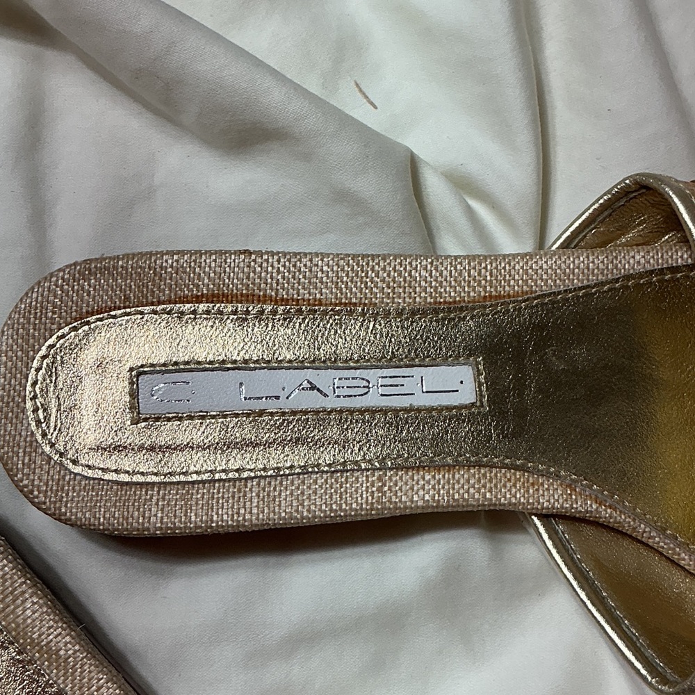 C Label Gold Sequin Slide Sandals Size 6.5 Pointed Toe Slip On - Picture 2 of 3